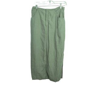 Vintage 90’s Hunt Club 100% Linen Maxi Skirt 12 Olive Green Slits Minimalist